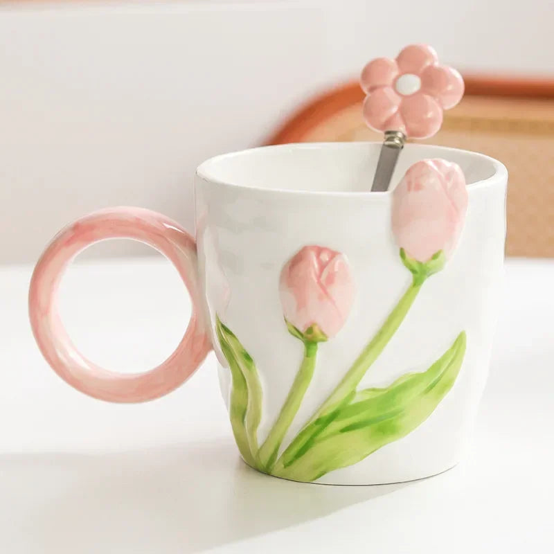 Tulip Ceramic Mug & Spoon