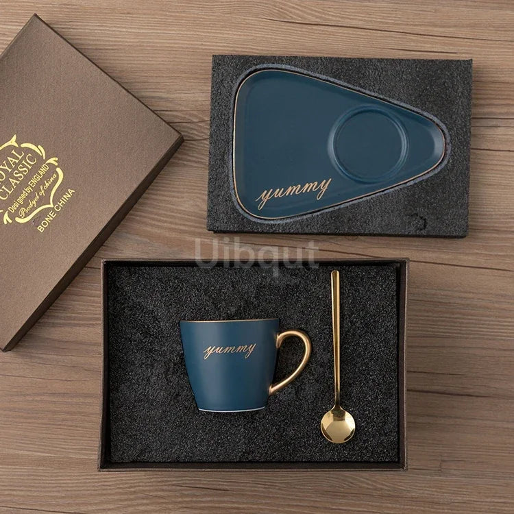 Luxury Ceramic Coffee Cup, Spoon & Saucer Set