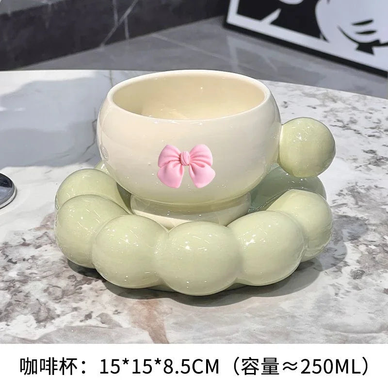 Bow Ceramic Coffee Cup & Flower Saucer
