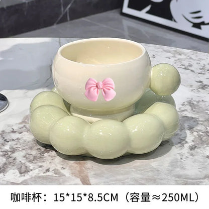 Bow Ceramic Coffee Cup & Flower Saucer