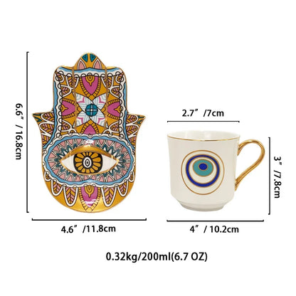 Hamsa Evil Eye Coffee Cup & Saucer – 200ml