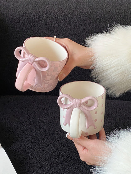 Checkered Bow-Handle Ceramic Mug