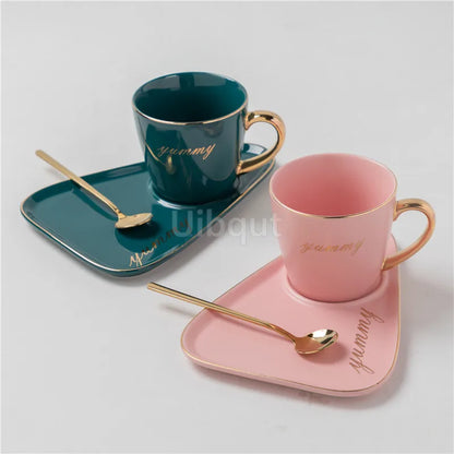 Luxury Ceramic Coffee Cup, Spoon & Saucer Set