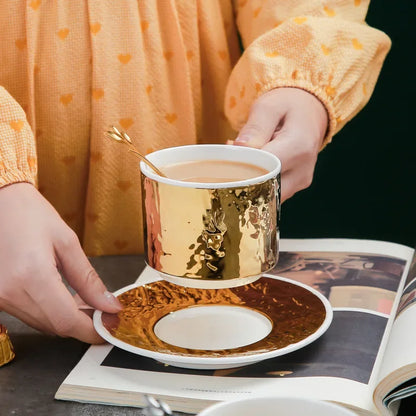 Embossed Gold & Silver Ceramic Cup & Saucer