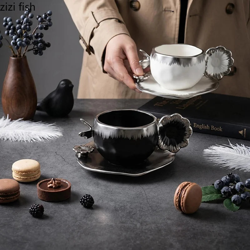 Gold & Silver Porcelain Cup and Saucer – 240ml