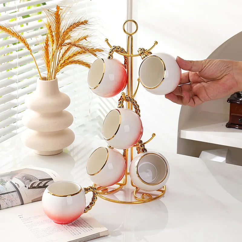 Gold-Dot Heart Porcelain Cup & Saucer