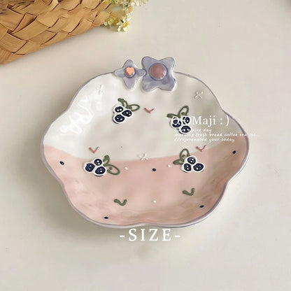 Cute Ceramic Plates for Home Use Dish Tableware Floral Rainbow Polka Dots Under Glazed Plate Kitchen Dining Dinnerware