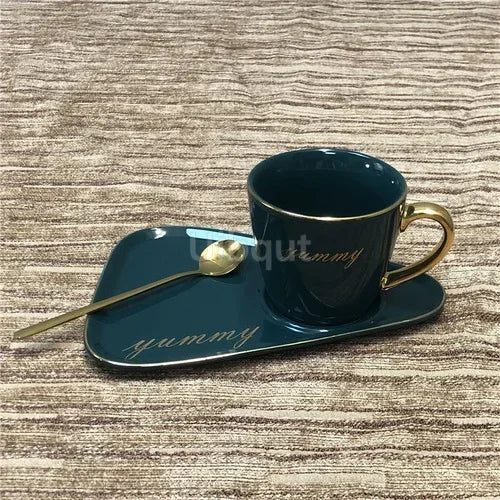 Luxury Ceramic Coffee Cup, Spoon & Saucer Set