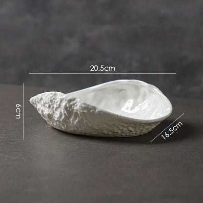 Gold-Trim Shell-Shaped Ceramic Serving Plate
