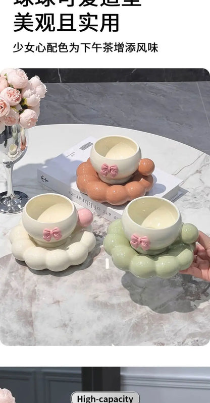 Bow Ceramic Coffee Cup & Flower Saucer