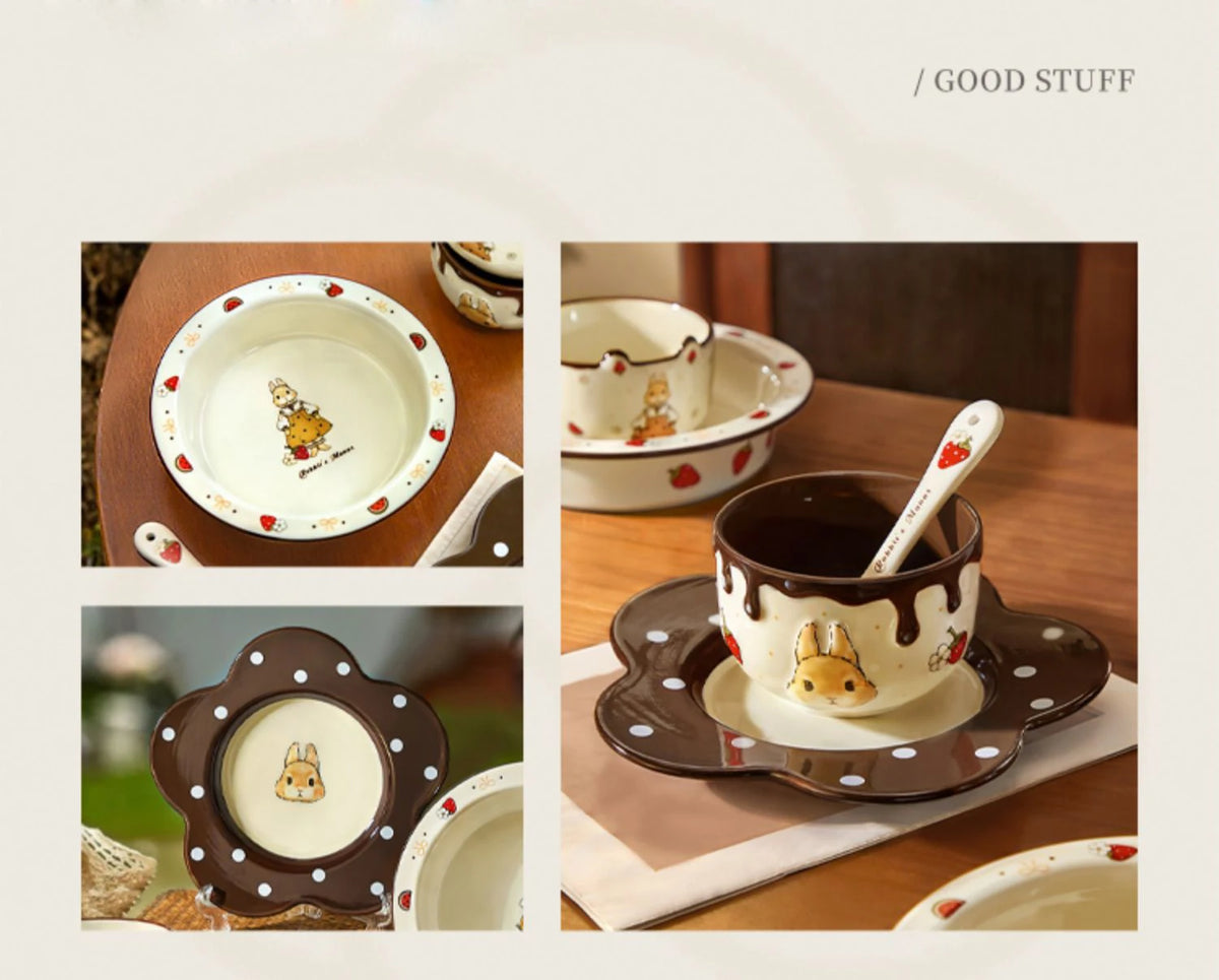 Creative Rabbit Pattern Ceramic Bowl Relief Porcelain Rice Bowls 4.5Inches Cute Home Yogurt Small Bowl Tableware Cake Fruit Bowl