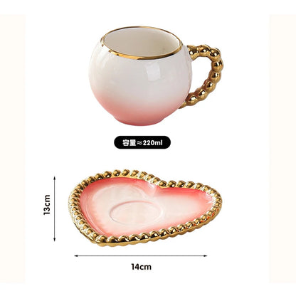 Gold-Dot Heart Porcelain Cup & Saucer