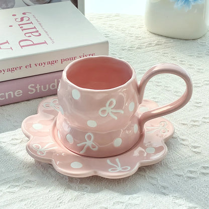 Pink Bow Flower Saucer Set