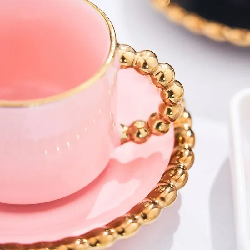 Gold-Inlay Turkish Coffee Cup & Saucer
