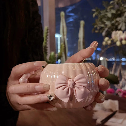 French Pink Bow Ceramic Coffee Cup Set