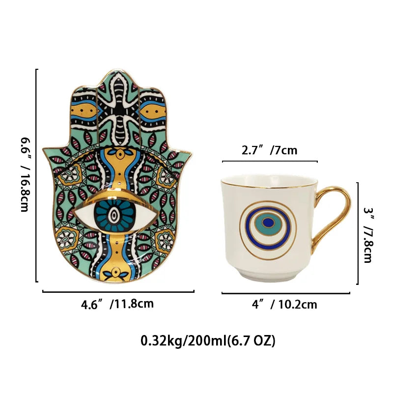 Hamsa Evil Eye Coffee Cup & Saucer – 200ml