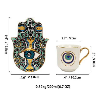 Hamsa Evil Eye Coffee Cup & Saucer – 200ml