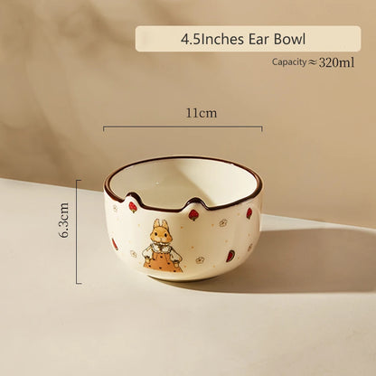 Creative Rabbit Pattern Ceramic Bowl Relief Porcelain Rice Bowls 4.5Inches Cute Home Yogurt Small Bowl Tableware Cake Fruit Bowl