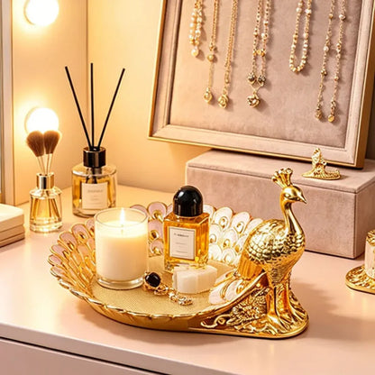 Golden Peacock Decorative Serving Tray