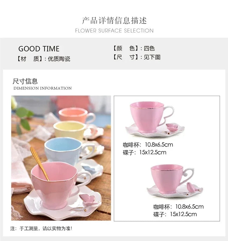 Exquisite Butterfly Bird Top Bone China 220ml Coffee Cup Saucer Free Spoon Ceramic European Porcelain Tea Mug Mugs Coffee Cups