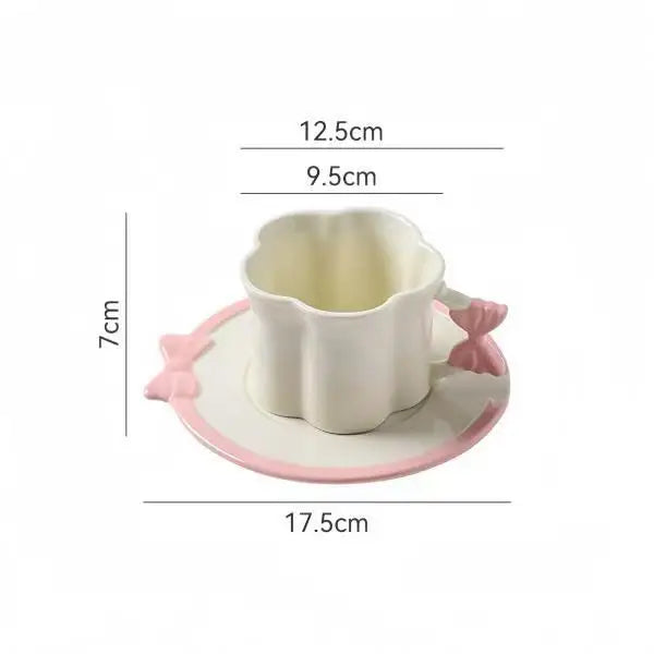 French Pink Bow Ceramic Coffee Cup Set