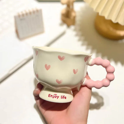 Cute ceramic cup as a holiday gift for girls - water cup with flowers, travel companion cup, coffee cup