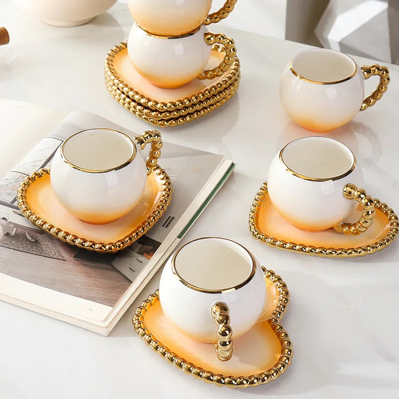 Gold-Dot Heart Porcelain Cup & Saucer