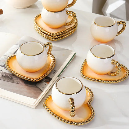 Gold-Dot Heart Porcelain Cup & Saucer