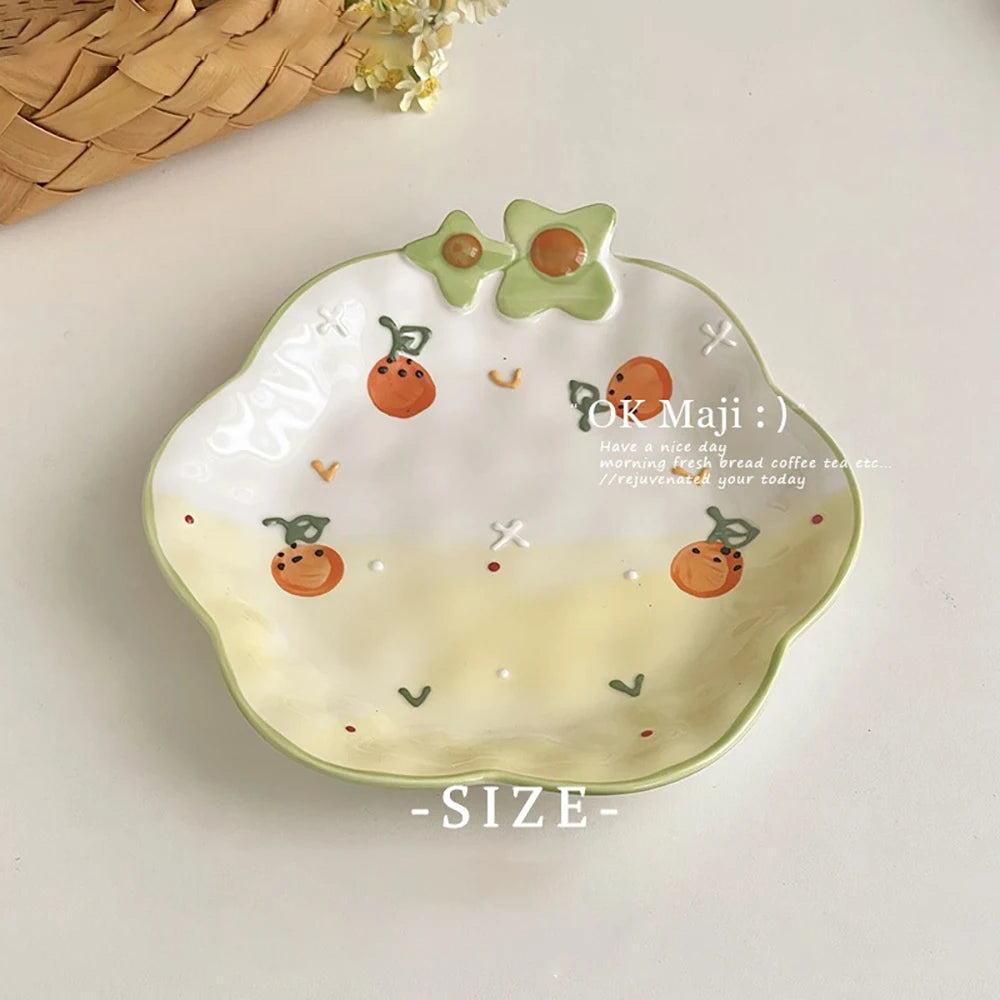 Cute Ceramic Plates for Home Use Dish Tableware Floral Rainbow Polka Dots Under Glazed Plate Kitchen Dining Dinnerware