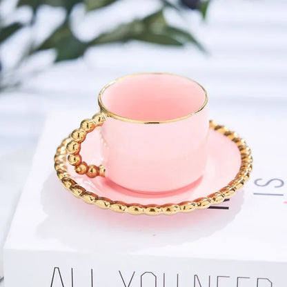 Gold-Inlay Turkish Coffee Cup & Saucer