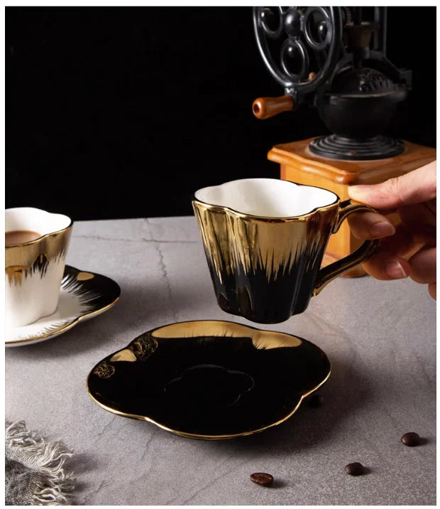 Gold-Handle Bone China Cup & Saucer Set
