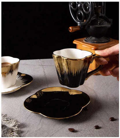 Gold-Handle Bone China Cup & Saucer Set