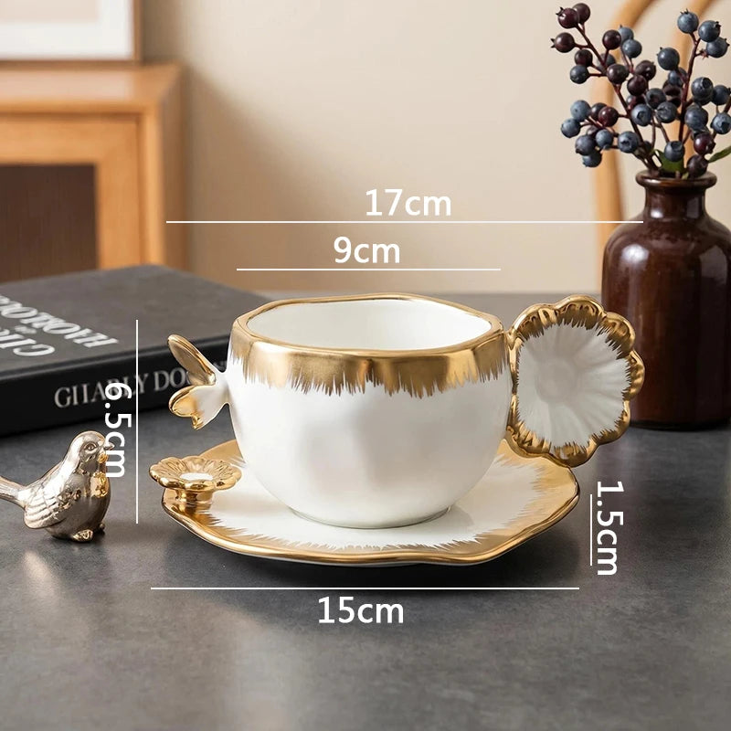 Gold & Silver Porcelain Cup and Saucer – 240ml