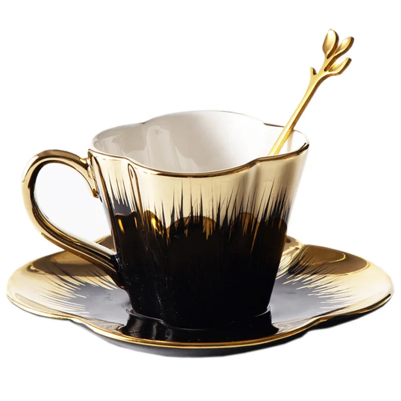 Gold-Handle Bone China Cup & Saucer Set