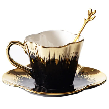 Gold-Handle Bone China Cup & Saucer Set