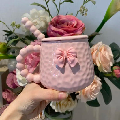 French Pink Bow Ceramic Coffee Cup Set