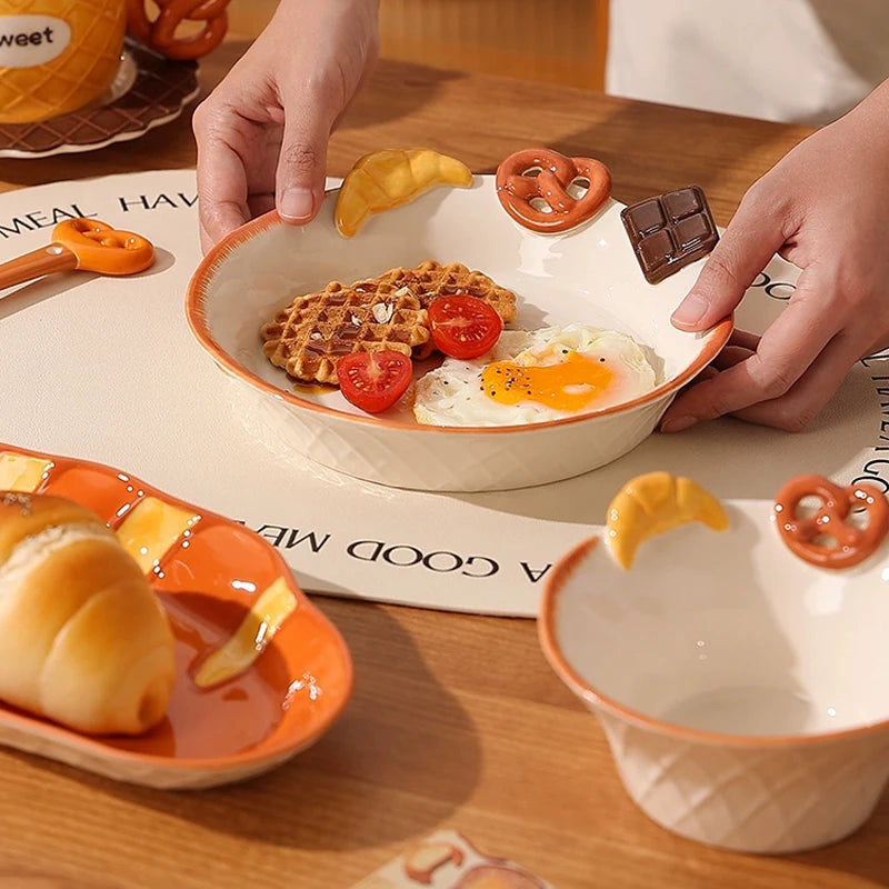 Creative Bread Shape Western Food Dinner Plate, Ceramic European Restaurant Kitchen Supplies, Breakfast, Dessert Salad bowl, 1Pc