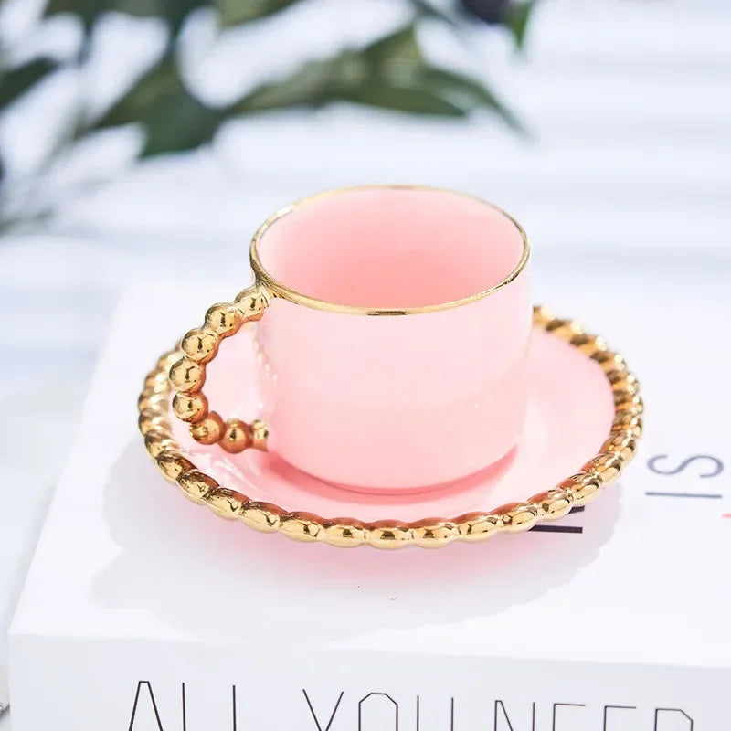 Gold-Inlay Turkish Coffee Cup & Saucer