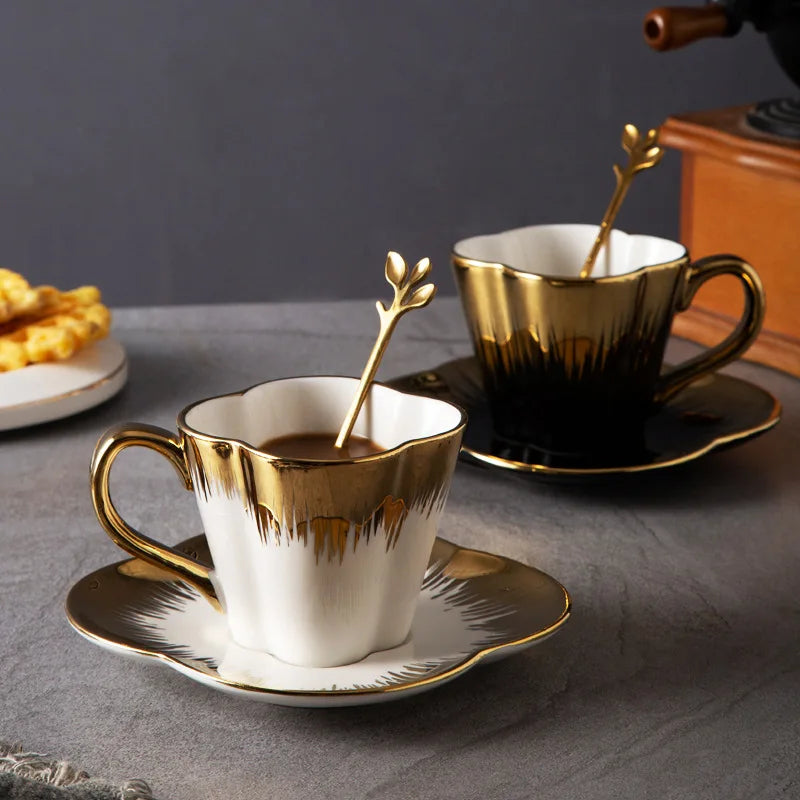 Gold-Handle Bone China Cup & Saucer Set