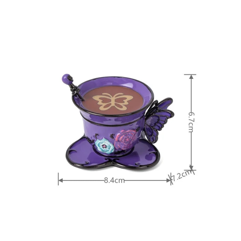 SHINNYGIFTS Hand Painted Enameled Small Coffee Cup Trinket Box Butterfly Style Decorative Jewelry Box with Hinged Unique Gift