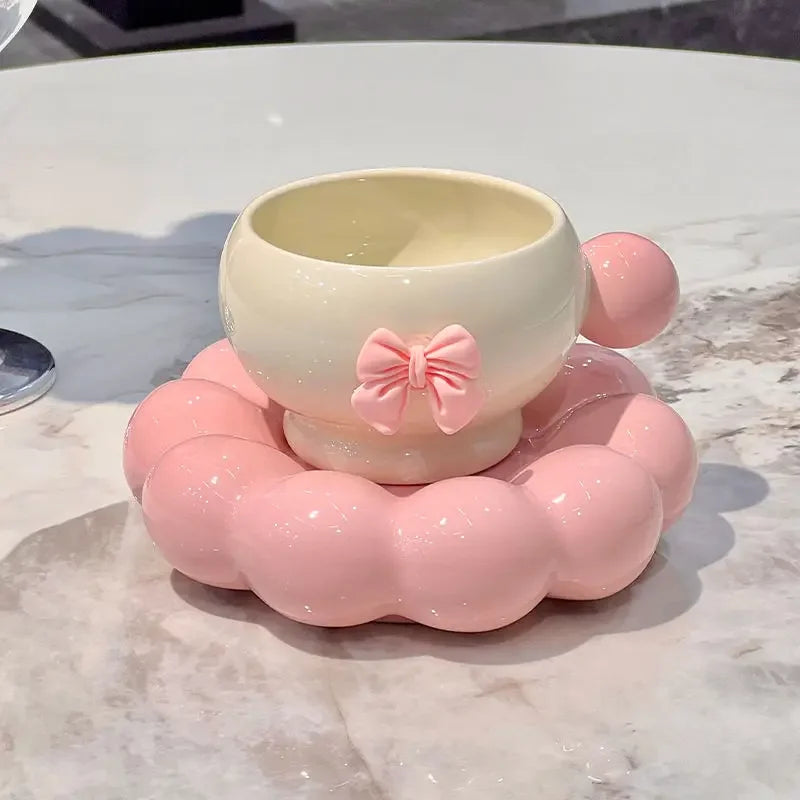 Bow Ceramic Coffee Cup & Flower Saucer