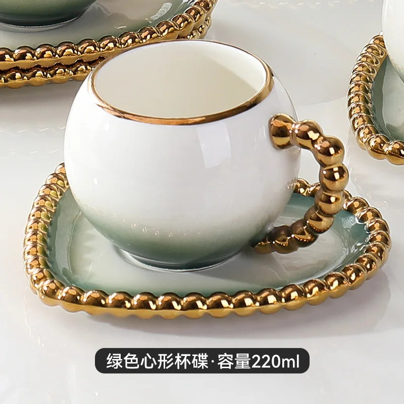Gold-Dot Heart Porcelain Cup & Saucer