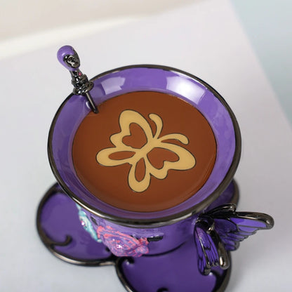 SHINNYGIFTS Hand Painted Enameled Small Coffee Cup Trinket Box Butterfly Style Decorative Jewelry Box with Hinged Unique Gift
