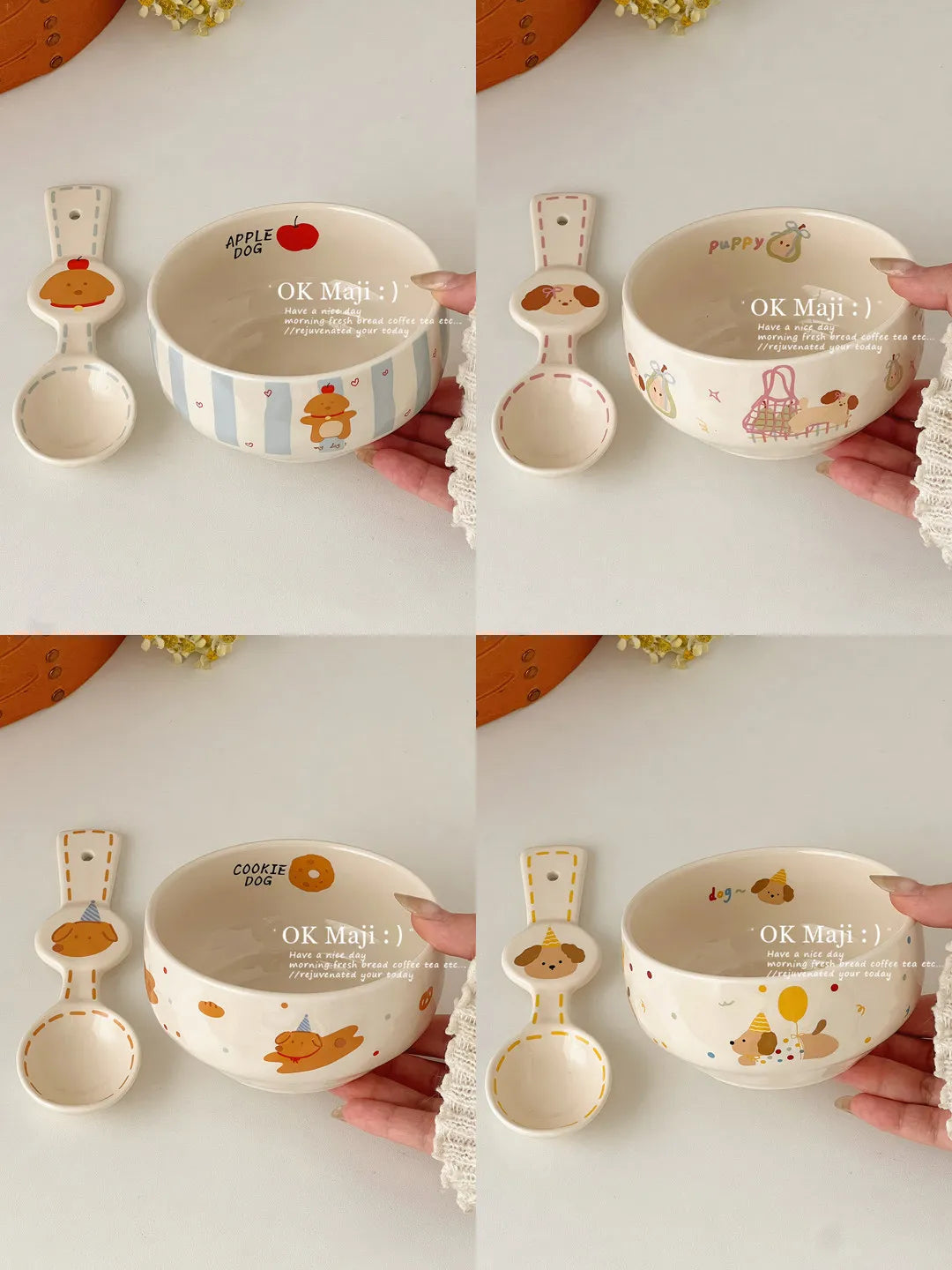 Ceramic Yogurt Bowl with Spoon Fruit Oatmeal Breakfast Bowl Rice Bowl Tableware