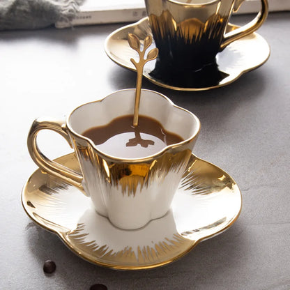 Gold-Handle Bone China Cup & Saucer Set