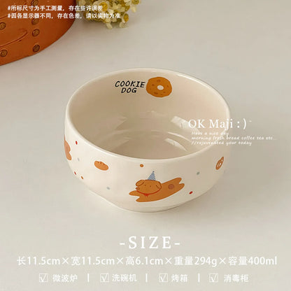Ceramic Yogurt Bowl with Spoon Fruit Oatmeal Breakfast Bowl Rice Bowl Tableware