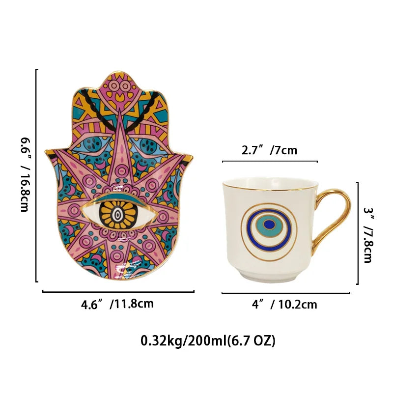 Hamsa Evil Eye Coffee Cup & Saucer – 200ml