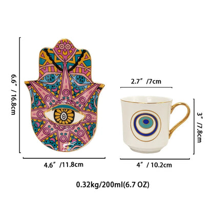 Hamsa Evil Eye Coffee Cup & Saucer – 200ml