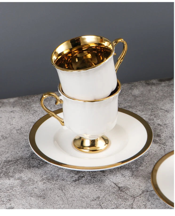 Embossed Turkish Coffee Cups & Saucers – Set of 2