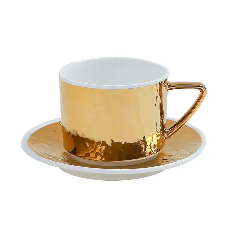Embossed Gold & Silver Ceramic Cup & Saucer